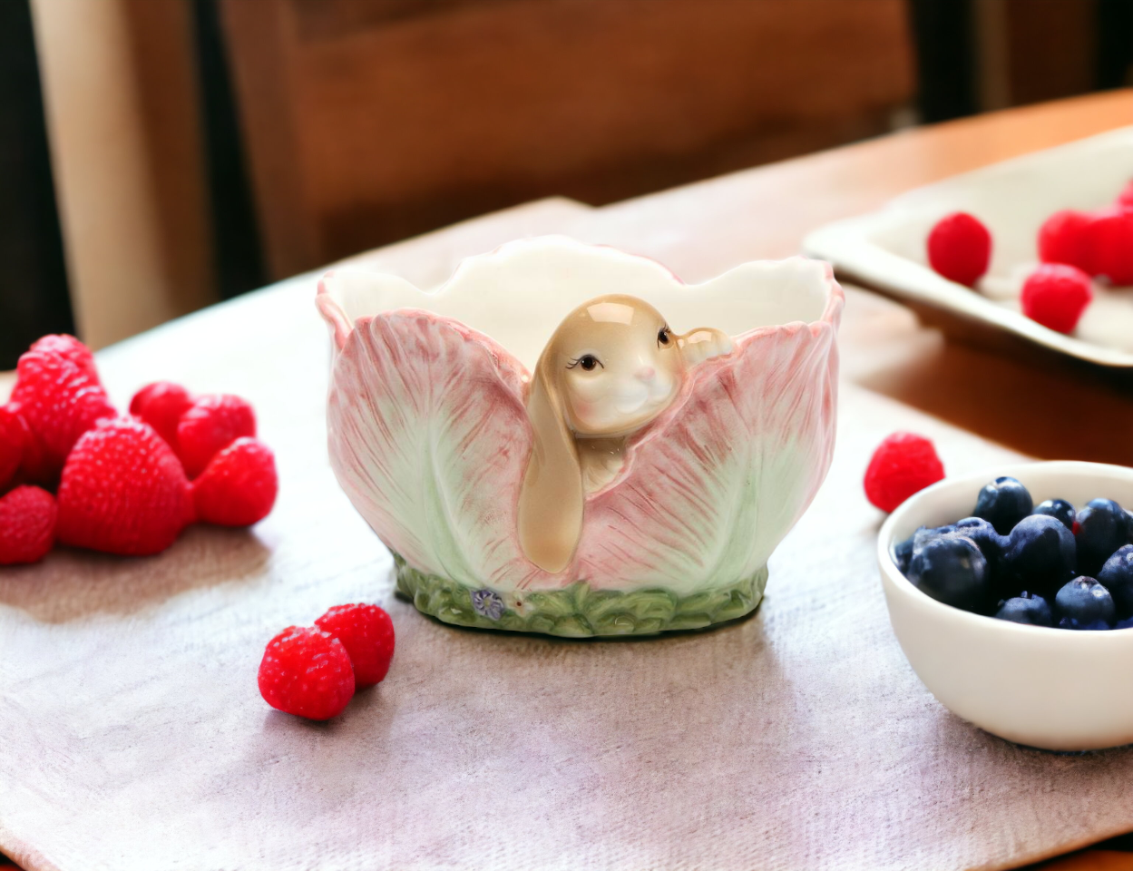 Ceramic Easter Bunny Rabbit in Flower Candy Bowl Home Décor Gift for Her Gift for Mom Kitchen Décor Spring Décor - Bowls
