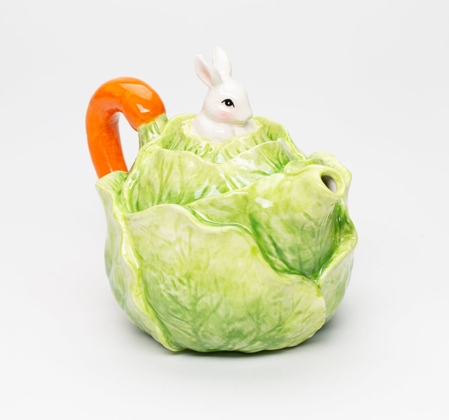 Ceramic Easter Bunny Rabbit on Cabbage Teapot Spring Decor Tea Lover Gift Gift for Her Gift for Mom - teapot