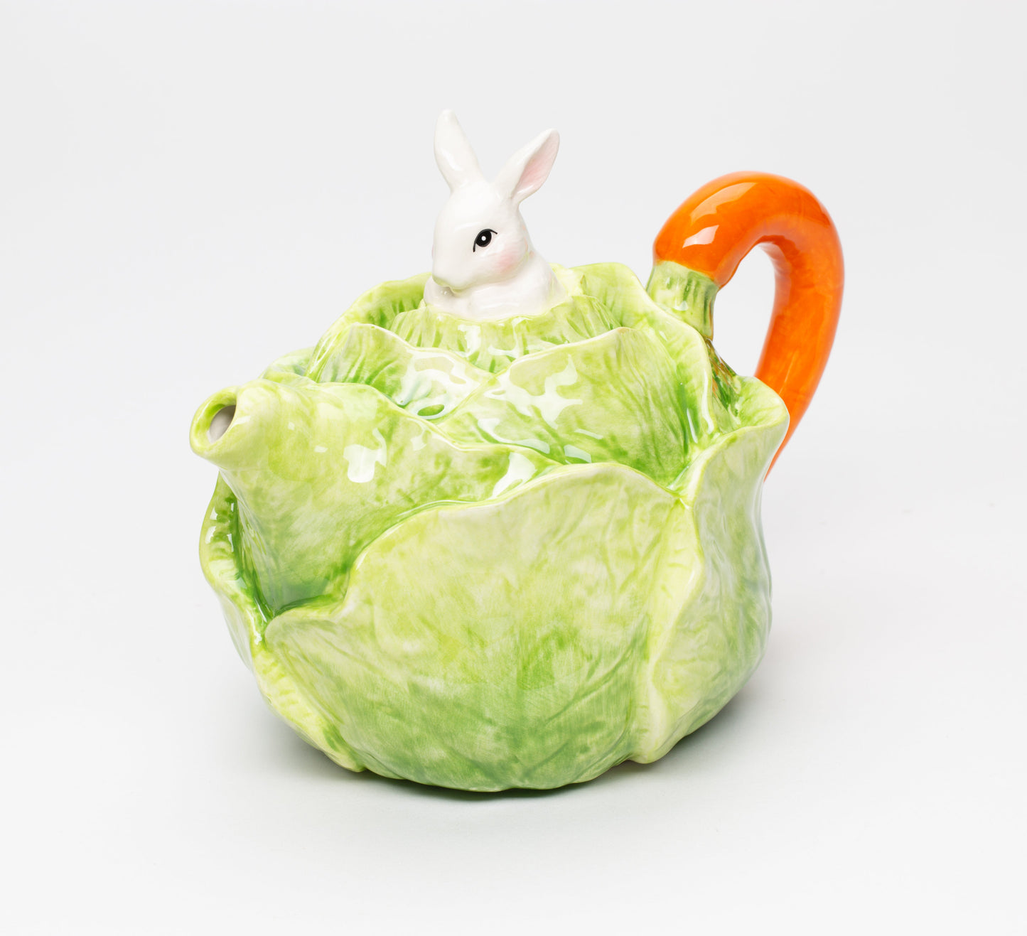 Ceramic Easter Bunny Rabbit on Cabbage Teapot Spring Decor Tea Lover Gift Gift for Her Gift for Mom - teapot