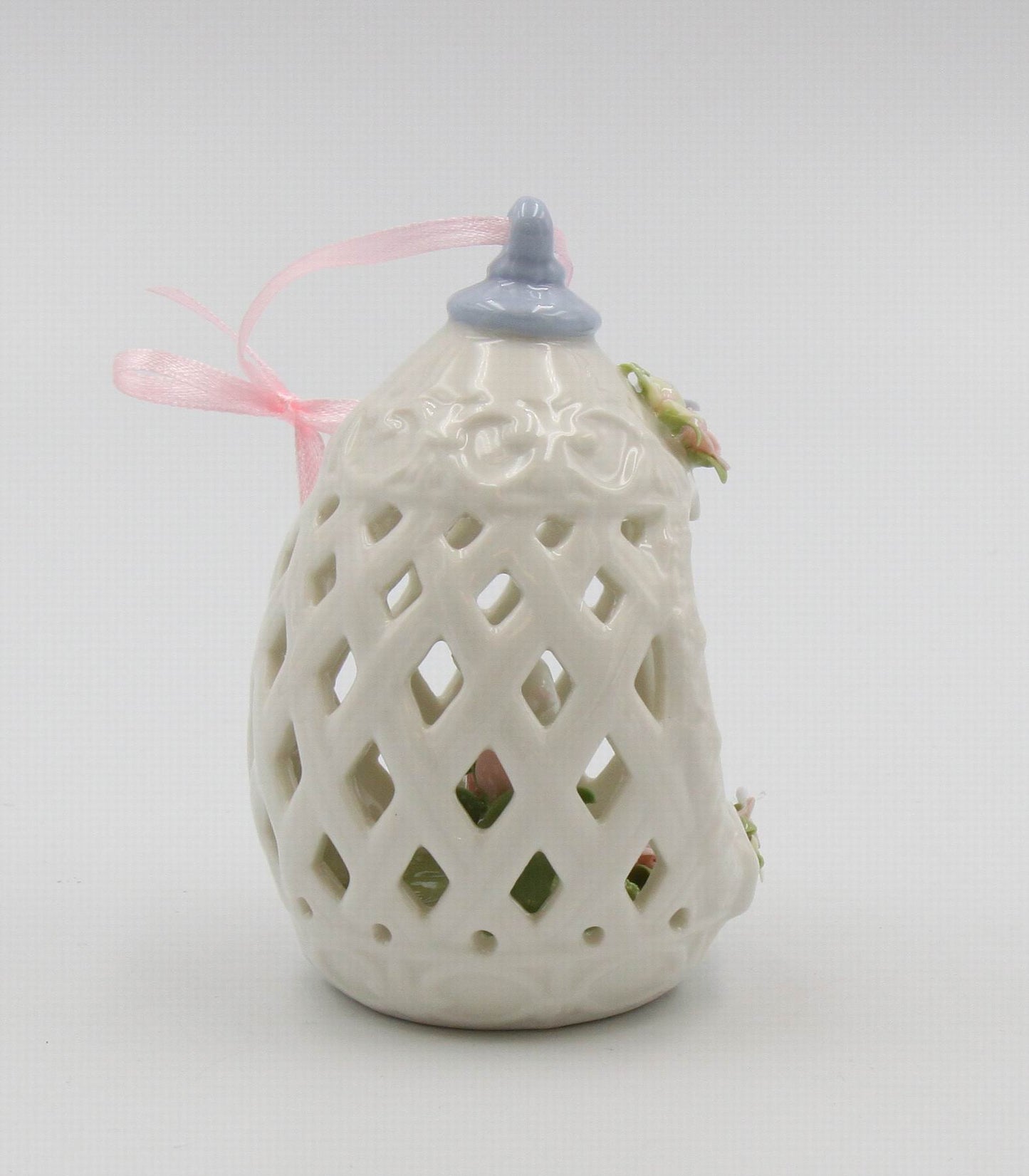 Ceramic Easter Bunny Rabbit with Tulip Flowers In Carved Egg Ornament Gift for Her Gift for Mom Kitchen Décor Spring