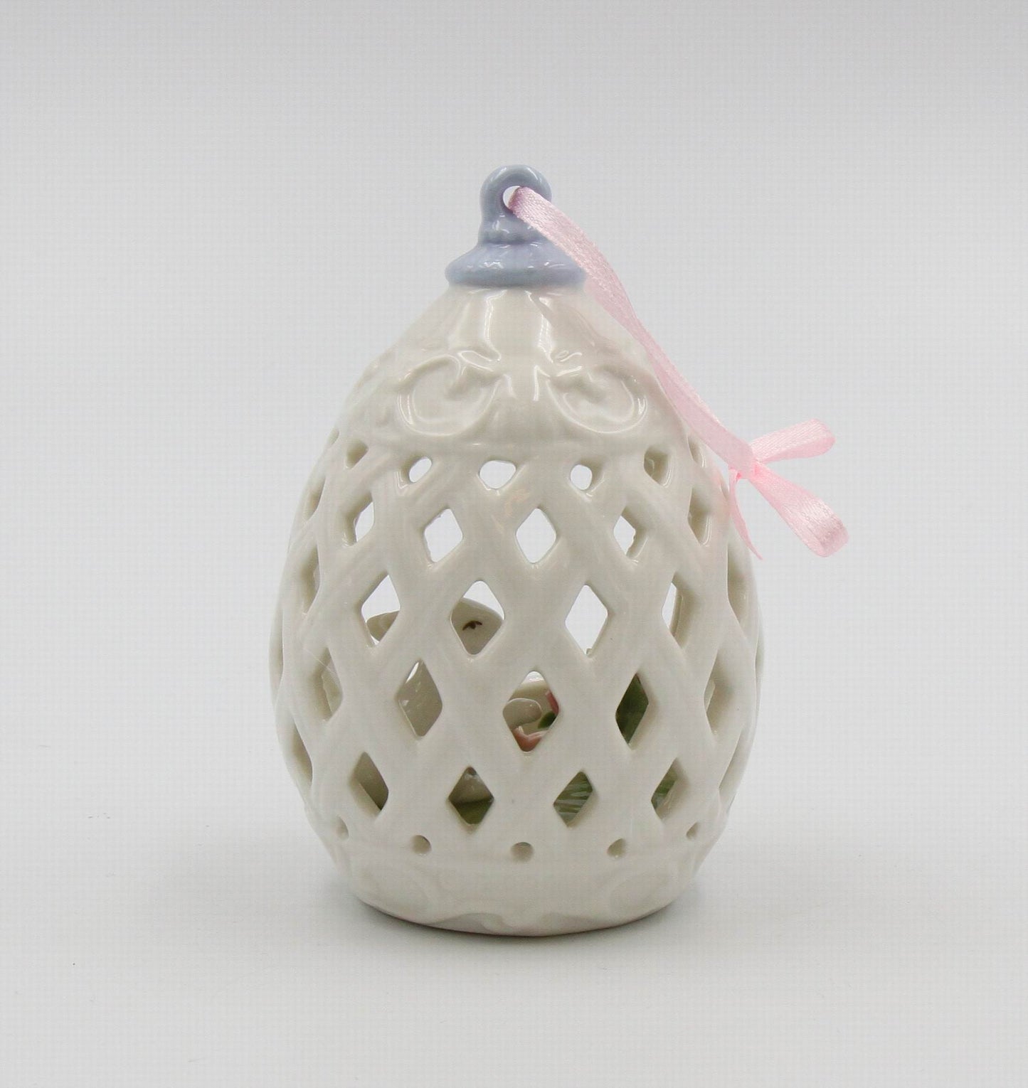 Ceramic Easter Bunny Rabbit with Tulip Flowers In Carved Egg Ornament Gift for Her Gift for Mom Kitchen Décor Spring