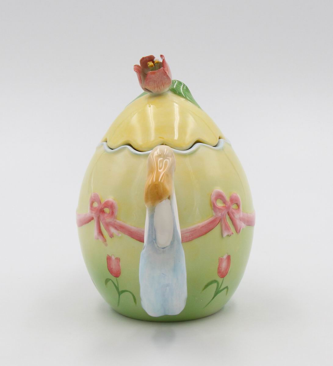 Ceramic Easter Rabbits Around Egg Shaped Teapot Gift for Her Gift for Mom Tea Party Décor Café Décor Spring Decor
