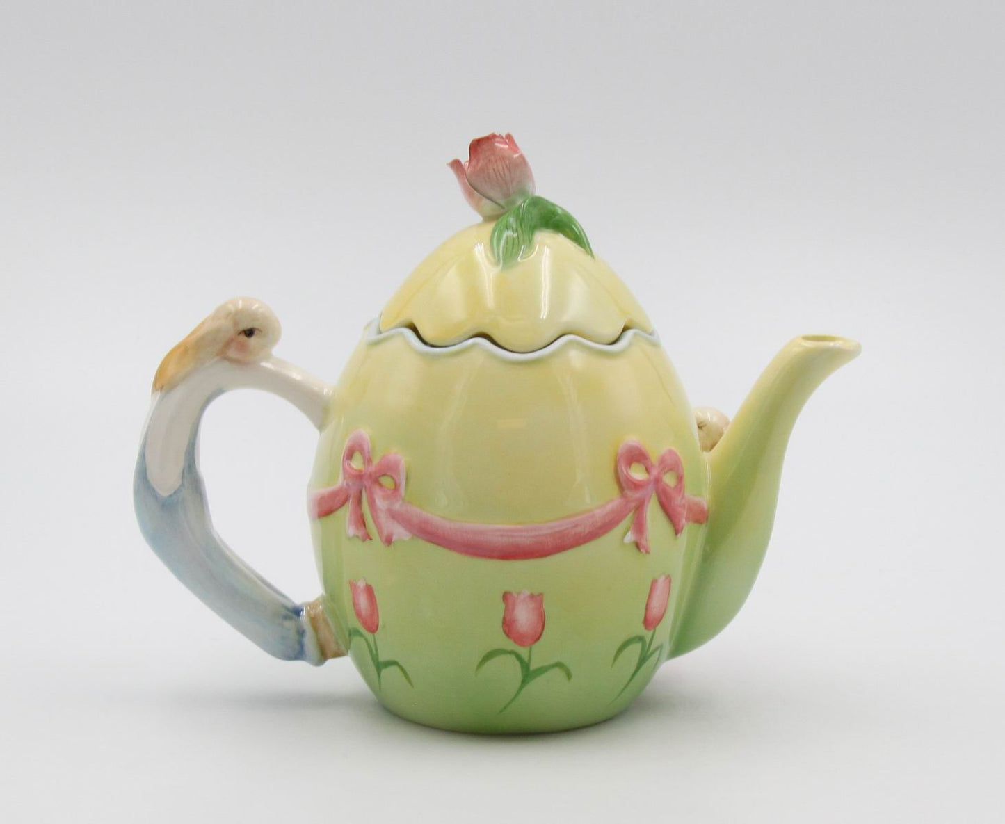 Ceramic Easter Rabbits Around Egg Shaped Teapot Gift for Her Gift for Mom Tea Party Décor Café Décor Spring Decor