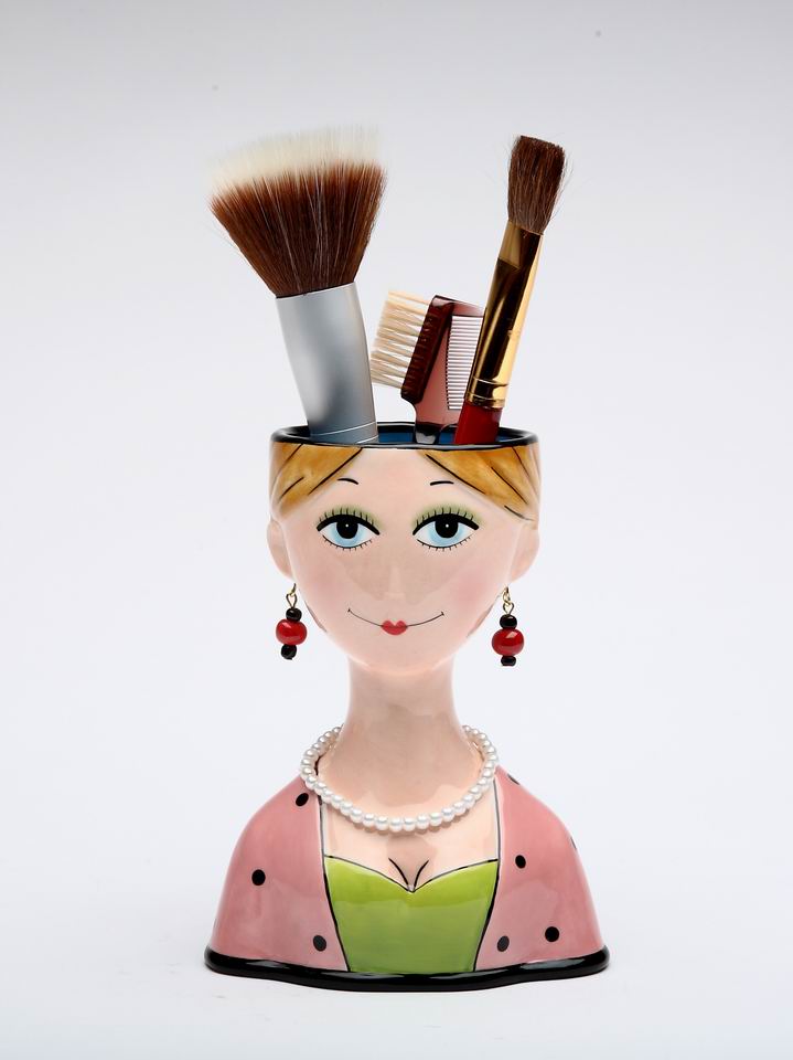 Ceramic Elegant Lady Vase or Makeup Brush Holder Home Décor Gift for Her Mom Friend or Coworker Vanity Décor - vase