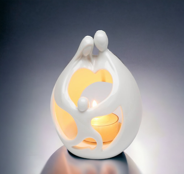 Ceramic Family Scene T-Light Candle Holder Home Décor Gift for Her Gift for Parents Bedroom Décor - Candle Holders