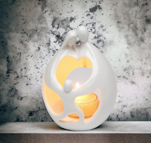 Ceramic Family Scene T-Light Candle Holder Home Décor Gift for Her Gift for Parents Bedroom Décor - Candle Holders