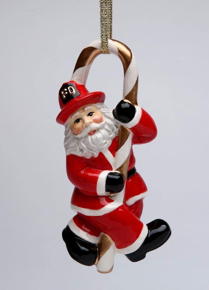 Ceramic Fire Fighter-Santa Ornament Home Décor Gift for Him Gift for Firemen Fire Station Décor Christmas Décor