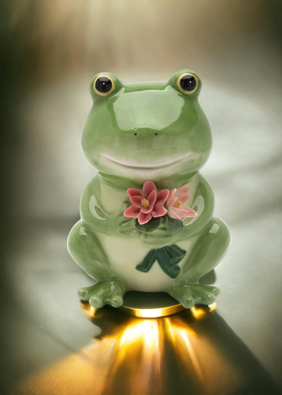 Ceramic Frog and Flowers Piggy Bank Home Décor Gift for Her Mom Spring Décor Cottagecore Nature Lover Gift - Piggy