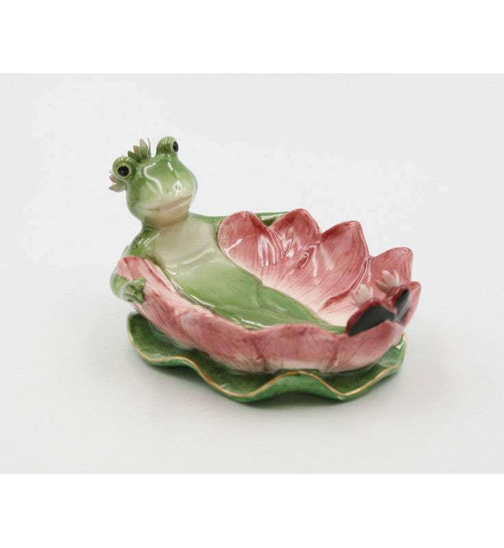 Ceramic Frog in Water Lily Soap Dish Home Décor Gift for Her Mom Spring Décor Cottagecore Nature Lover Gift - Soap