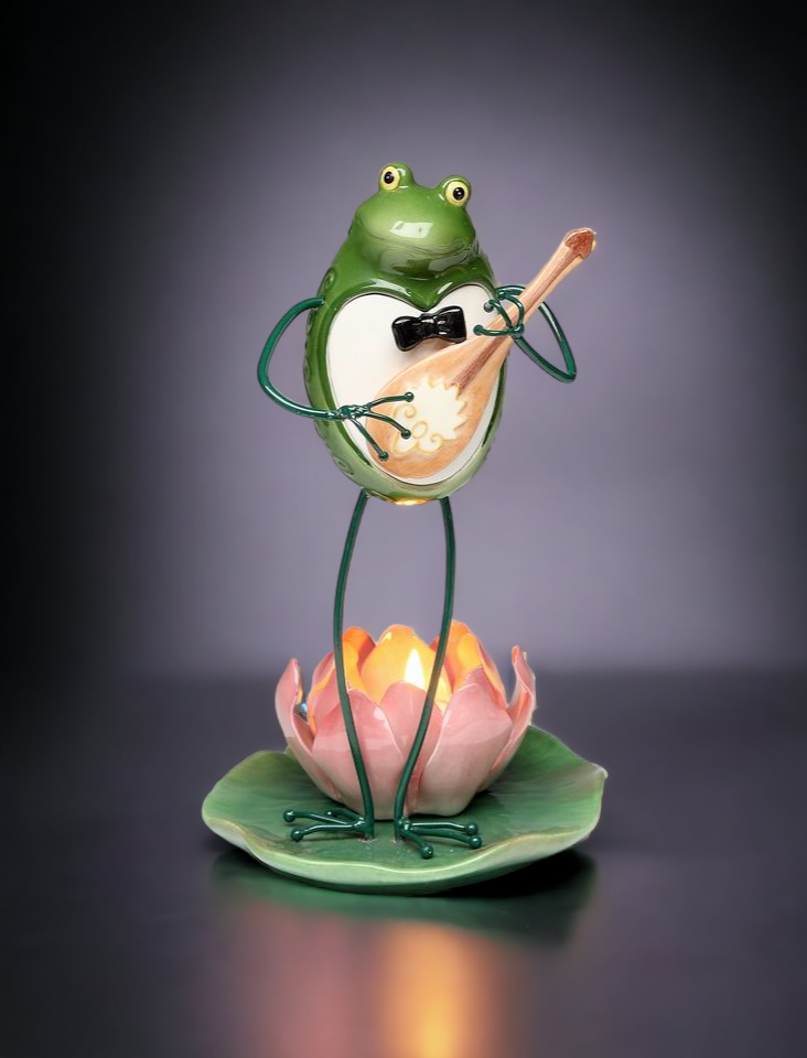 Ceramic Frog Playing Banjo Tealight Candle Holder Home Décor Gift for Her Mom Spring Décor Cottagecore Nature Lover