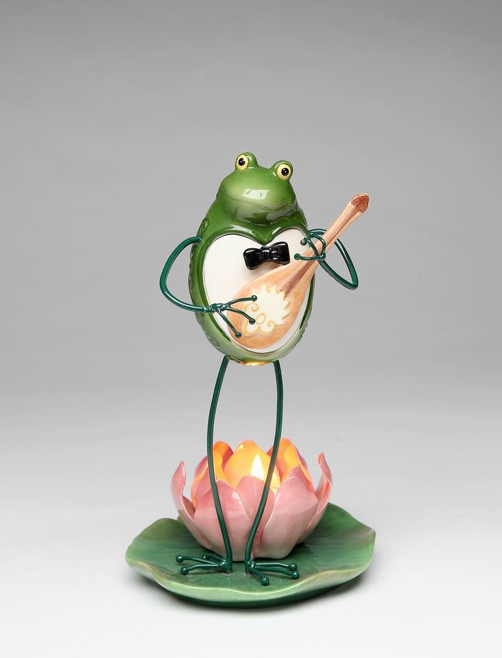 Ceramic Frog Playing Banjo Tealight Candle Holder Home Décor Gift for Her Mom Spring Décor Cottagecore Nature Lover