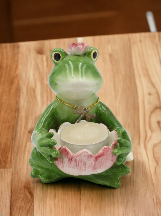 Ceramic Frog Tealight Candle Holder Home Décor Gift for Her Mom Spring Décor Cottagecore Nature Lover Gift - Candle