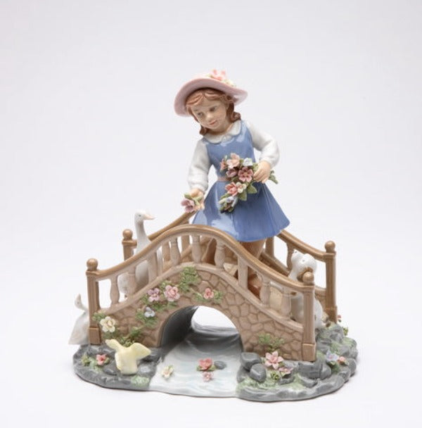 Girl Feeding Ducks On Bridge - kevinsgiftshoppe