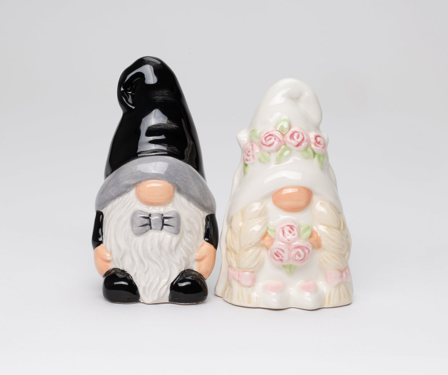 Ceramic Gnome Bride and Groom Salt and Pepper Shakers Wedding Decor Wedding Gift Fairy Garden Decor Gnome Collector