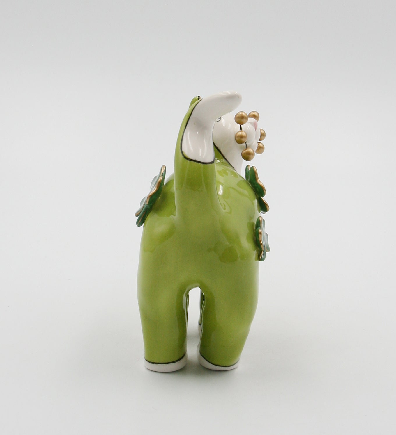 Ceramic Green Cat with Shamrocks and Golden Bead Whiskers Figurine Home Décor Gift for Her Gift for Mom Irish Saint