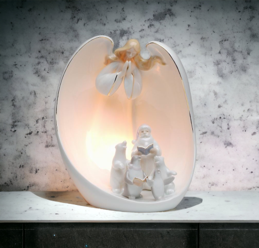 Ceramic Guardian Angel Christmas Carols Night Light Home Décor Gift for Her Gift for Mom Religious Décor Christmas