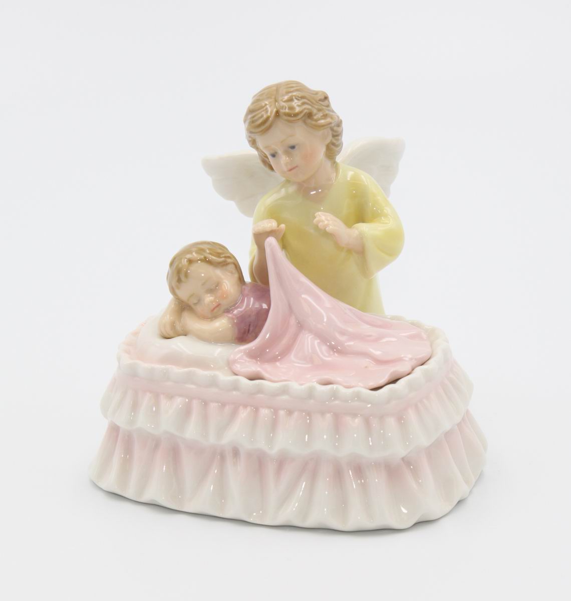 Ceramic Guardian Angel Watching Over Baby Music Box Baptism Gift Nursery Room Decor Baby Shower Gift Religious Decor