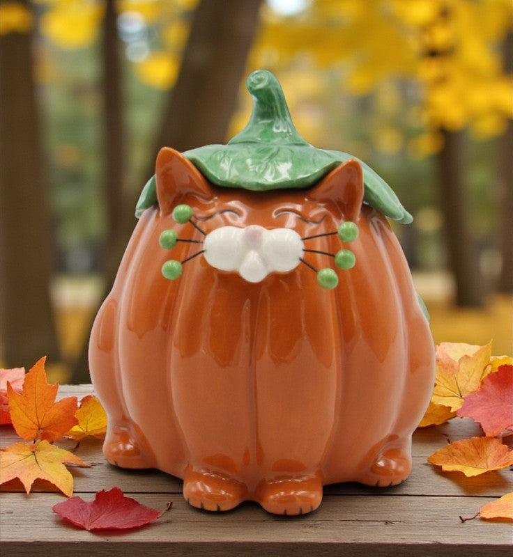Ceramic Halloween Decor Pumpkin Cat Candy Box Home Décor Gift for Her Gift for Mom Kitchen Décor Fall Décor Halloween