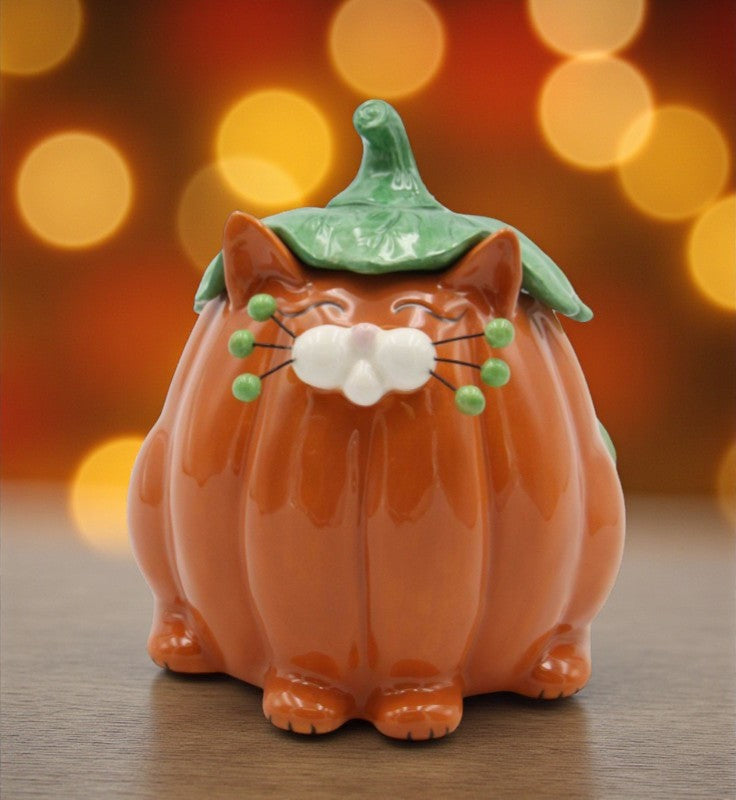 Ceramic Halloween Decor Pumpkin Cat Candy Box Home Décor Gift for Her Gift for Mom Kitchen Décor Fall Décor Halloween