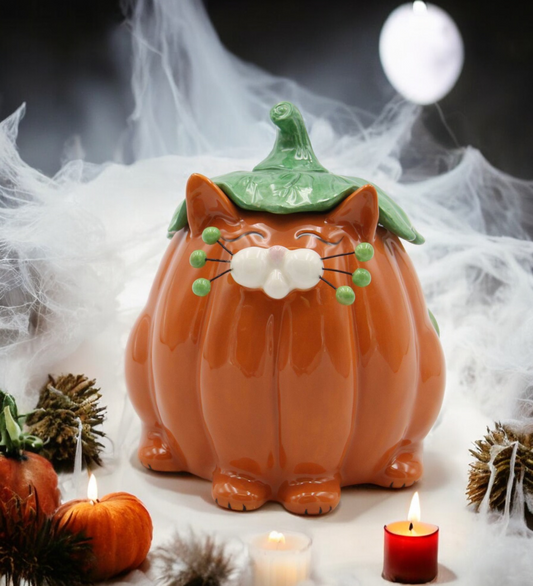 Ceramic Halloween Decor Pumpkin Cat Candy Box Home Décor Gift for Her Gift for Mom Kitchen Décor Fall Décor Halloween