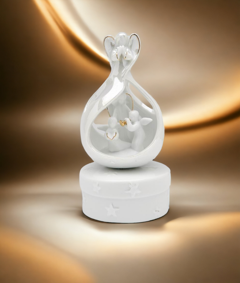 Ceramic Hearald Angel Sing Music Box Home Décor Religious Décor Religious Gift Church Décor Baptism Gift - Music Boxes