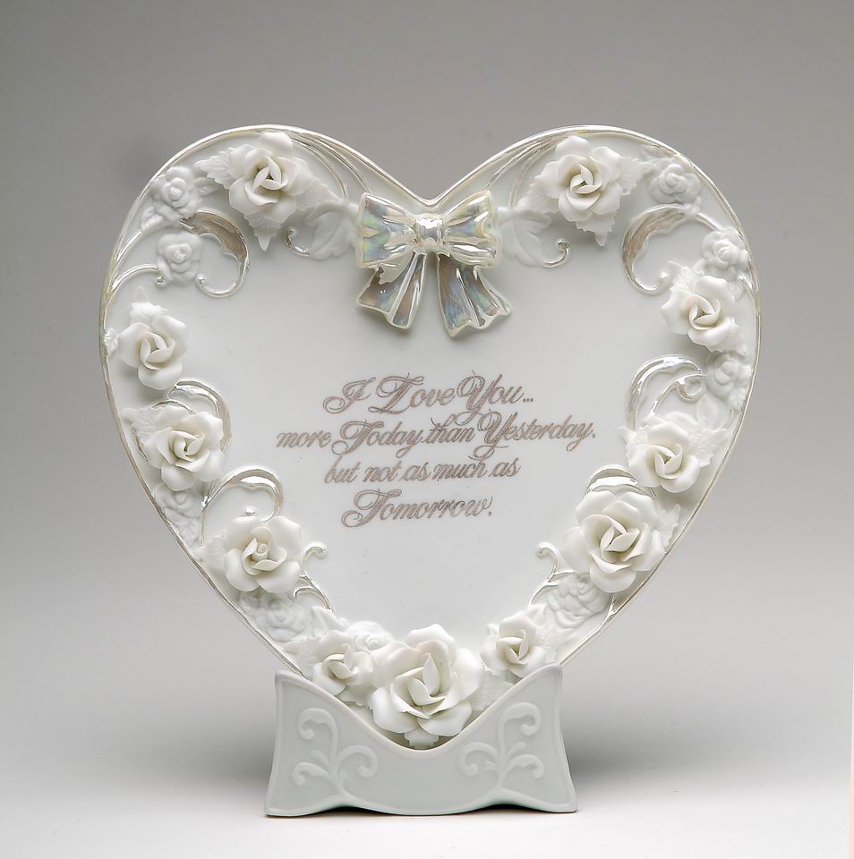 Ceramic Heart Shape Wedding and Anniversary Decorative Plate with Roses Wedding Décor or Gift Anniversary Décor or Gift