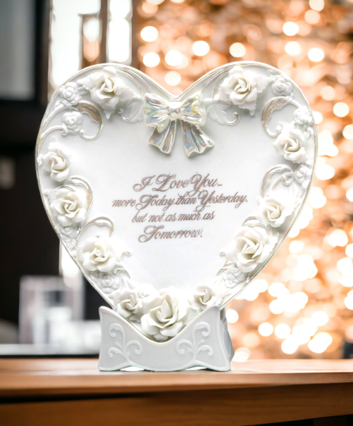 Ceramic Heart Shape Wedding and Anniversary Decorative Plate with Roses Wedding Décor or Gift Anniversary Décor or Gift