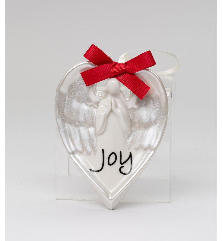 Ceramic Heart Shaped Angel Ornament - Joy Christmas Tree Decor Religious Decor - Ornament