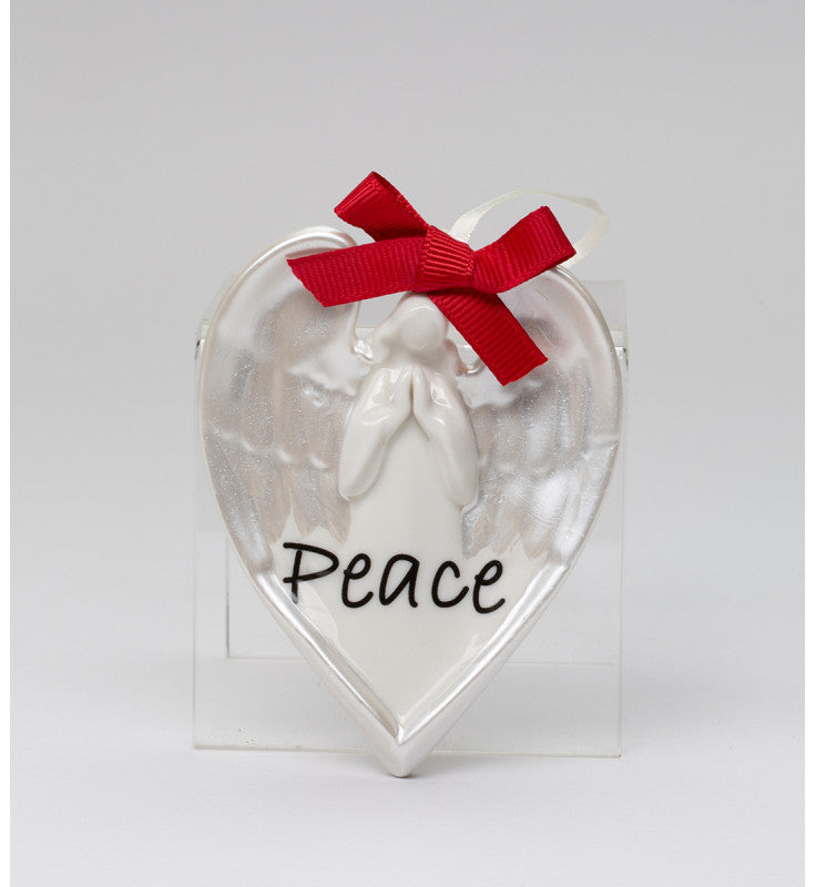 Ceramic Heart Shaped Angel Ornament - Peace Christmas Tree Decor Religious Decor - Holiday Ornaments
