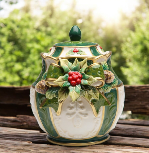 Ceramic Holly Candy Jar Christmas Decor Gift for Her - CANDY JAR
