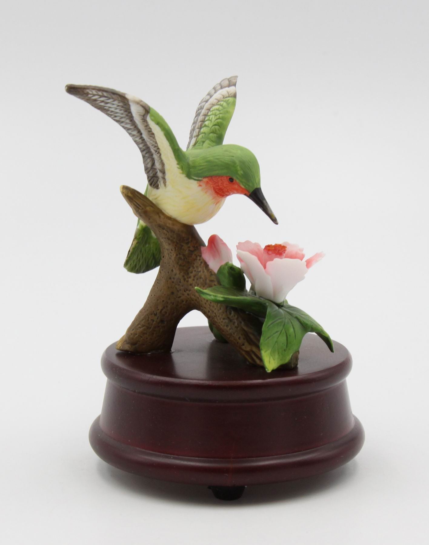 Ceramic Hummingbird Figurine on Wood Base Home Décor Gift for Her Gift for Mom Birdwatcher Spring Decor - Figurine