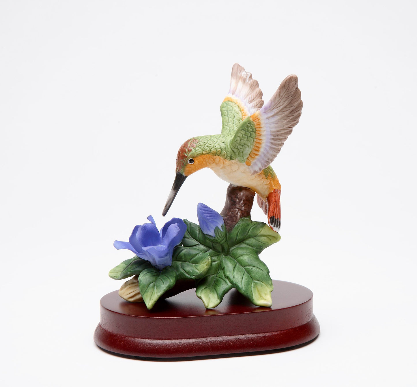 Ceramic Hummingbird with Bluebonnet Flower on Wood Base Home Décor Gift for Her Mom Kitchen Décor Birdwatcher Gift