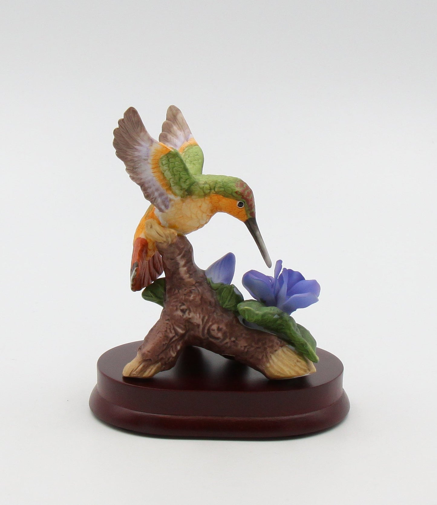 Ceramic Hummingbird with Bluebonnet Flower on Wood Base Home Décor Gift for Her Mom Kitchen Décor Birdwatcher Gift