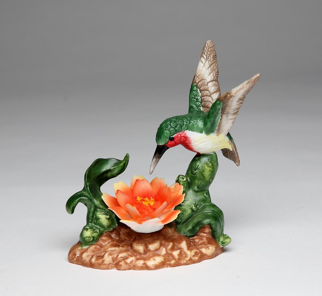 Ceramic Hummingbird with Cactus Flower Figurine Home Décor Gift for Her Gift for Mom Kitchen Décor Birdwatcher Gift