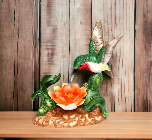 Ceramic Hummingbird with Cactus Flower Figurine Home Décor Gift for Her Gift for Mom Kitchen Décor Birdwatcher Gift