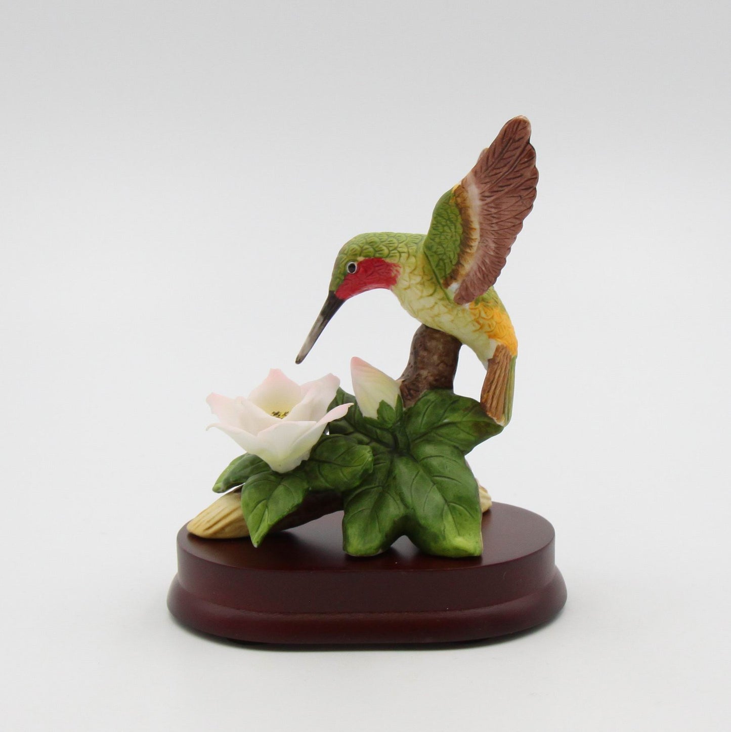 Ceramic Hummingbird with Cherry Blossom Flower on Wood Base Figurine Home Décor Gift for Her Mom Birdwatcher Gift