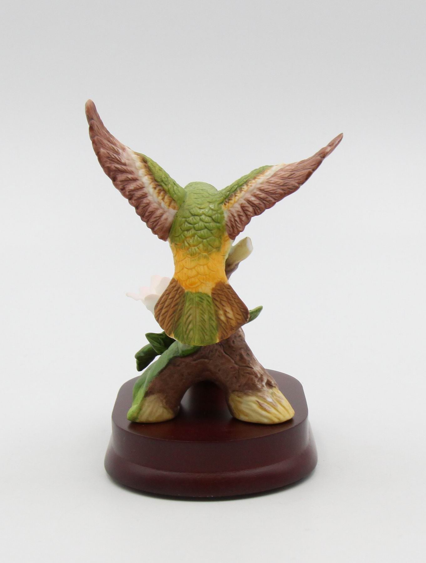 Ceramic Hummingbird with Cherry Blossom Flower on Wood Base Figurine Home Décor Gift for Her Mom Birdwatcher Gift