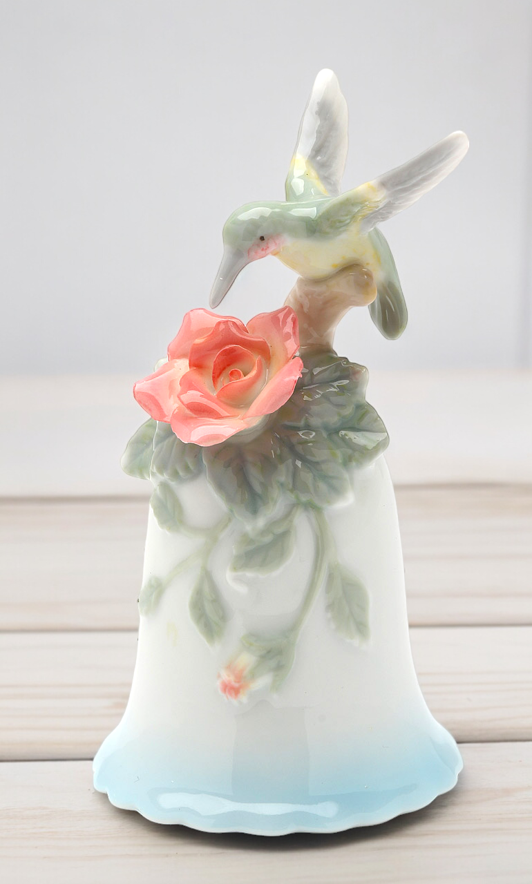 Ceramic Hummingbird with Flower Bell Home Decor Gift for Her Gift for Mom Gift for Birdwatcher - Bell