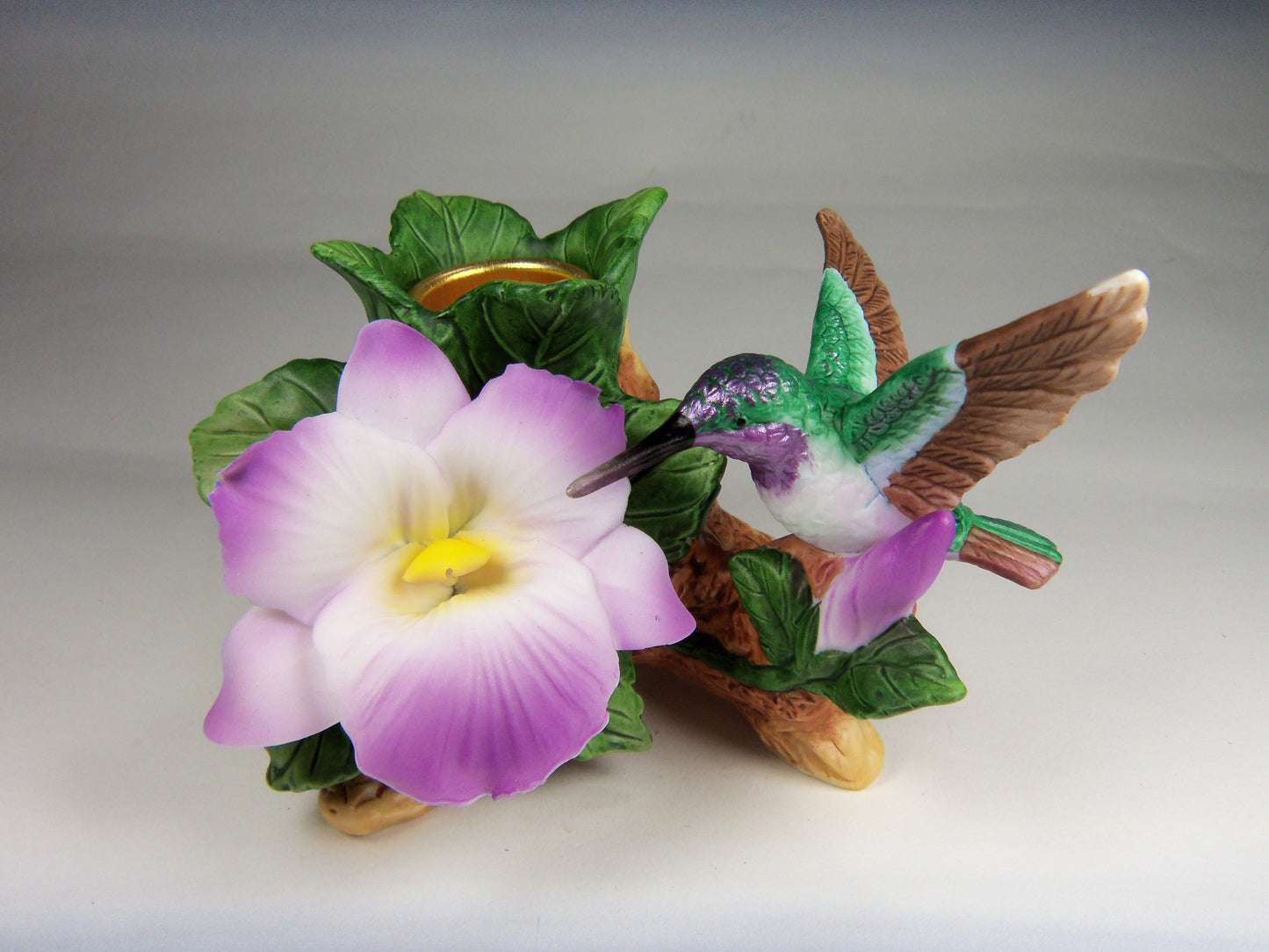 Ceramic Hummingbird with Flower Candle Holder Home Decor Gift for Her Gift for Mom Birdwatcher Gift - Candle holder