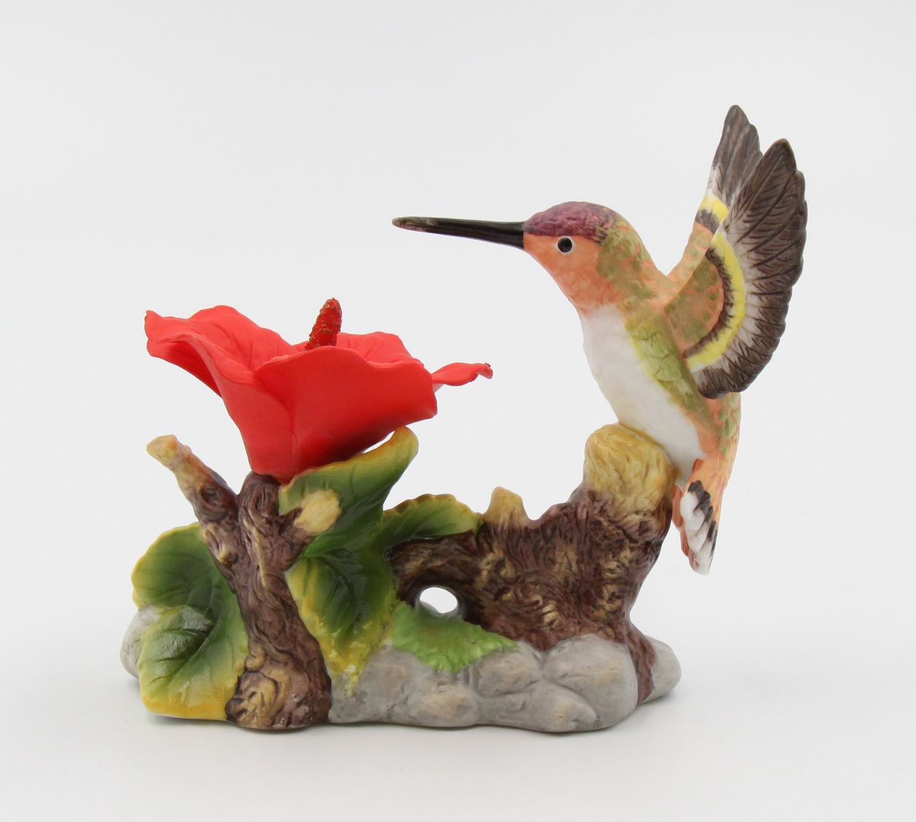 Ceramic Hummingbird with Hibiscus Flower Figurine Home Décor Gift for Her Gift for Mom Kitchen Décor Birdwatcher Gift