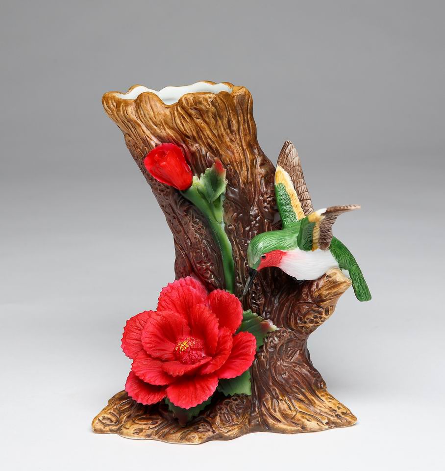 Ceramic Hummingbird with Hibiscus Flower Vase Home Décor Gift for Her Gift for Mom Birdwatcher Gift Vintage Decor - vase