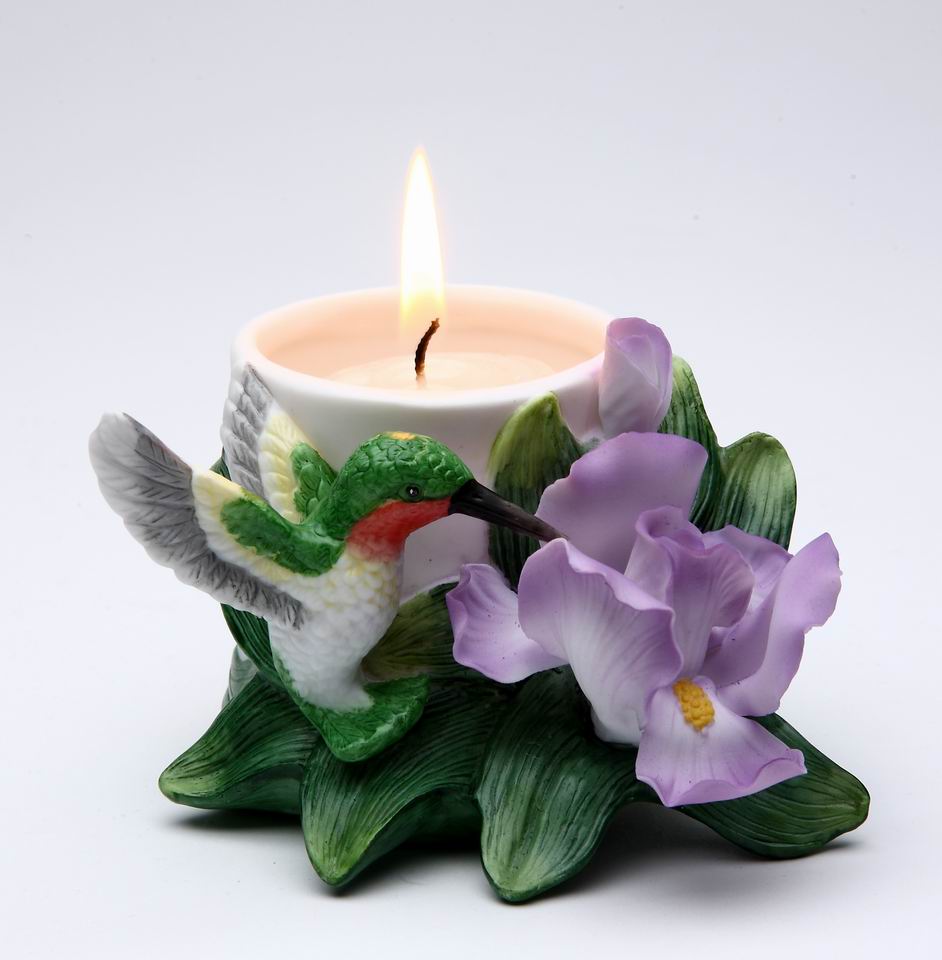 Ceramic Hummingbird with Iris Flower Candle Holder Home Décor Gift for Her Gift for Mom Nature Lover Gift - Candle