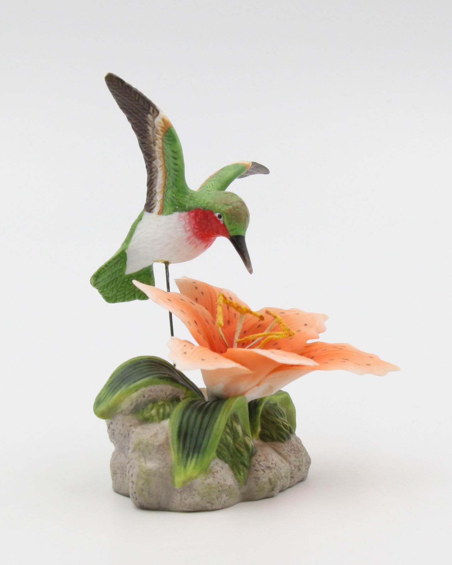 Ceramic Hummingbird with Lily Flower Figurine Home Décor Gift for Her Gift for Mom Nature Lover Gift Birdwatcher Gift