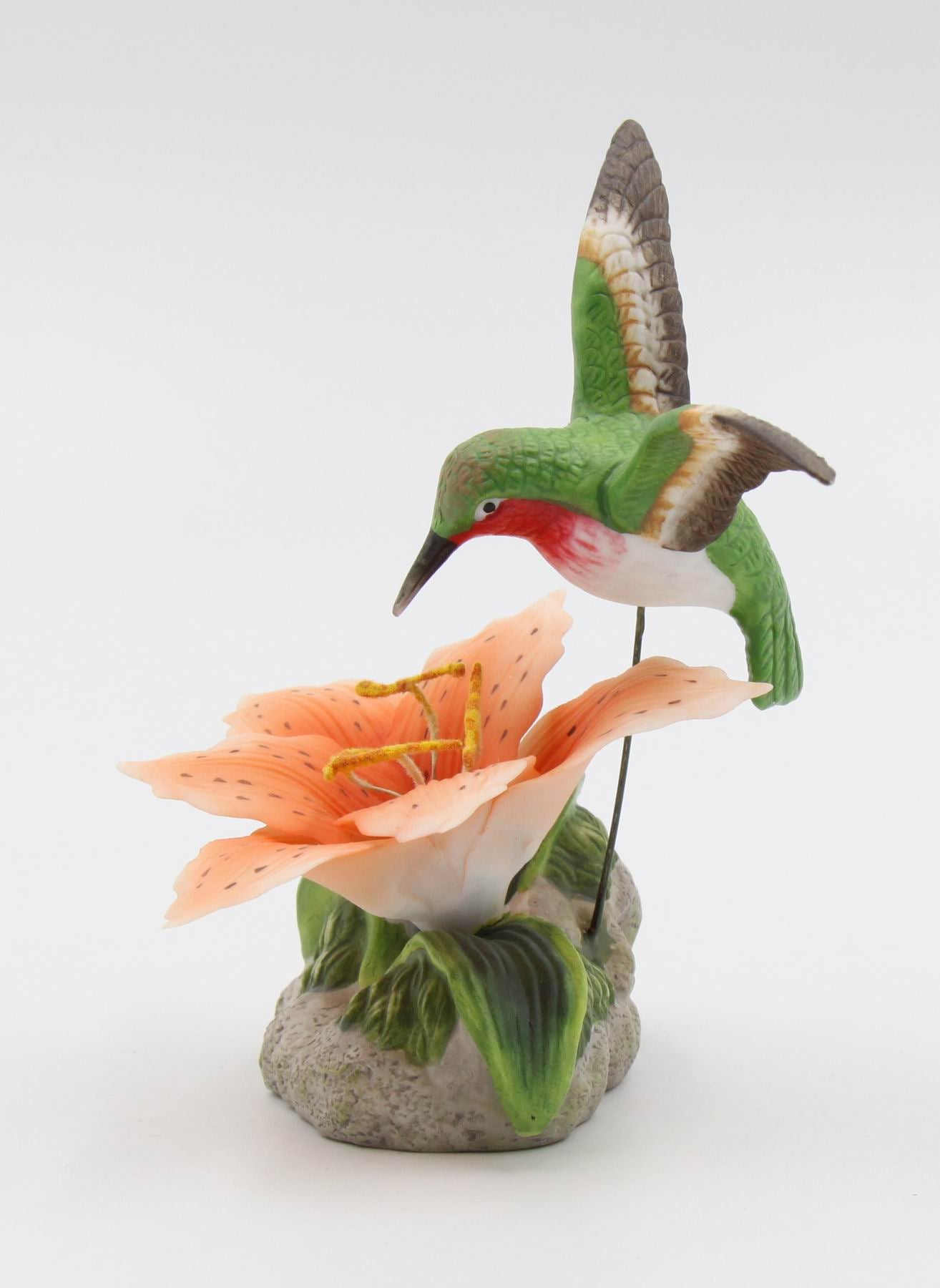 Ceramic Hummingbird with Lily Flower Figurine Home Décor Gift for Her Gift for Mom Nature Lover Gift Birdwatcher Gift