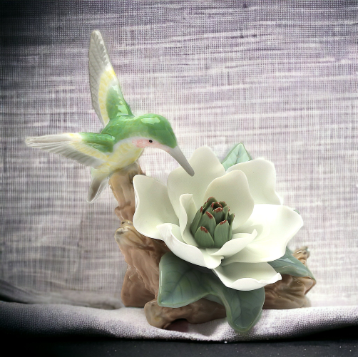 Ceramic Hummingbird with Magnolia Flower Figurine Home Décor Gift for Her Gift for Mom Kitchen Décor Birdwatcher Gift
