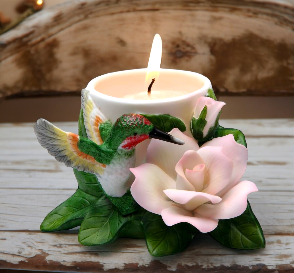 Ceramic Hummingbird With Peace Rose Votive Candle Holder Home Decor Vintage Decor Gift for Her Gift for Mom - Candle