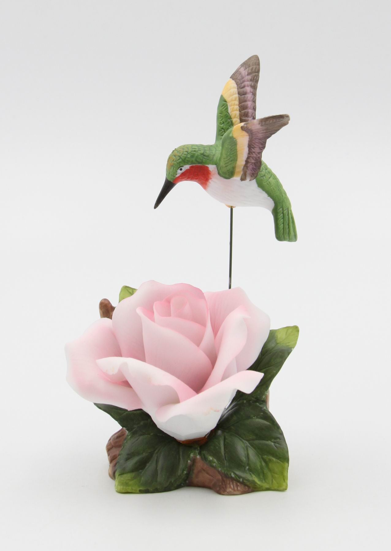 Ceramic Hummingbird with Pink Rose Flower Figurine Home Décor Gift for Her Gift for Mom Kitchen Décor Birdwatcher Gift