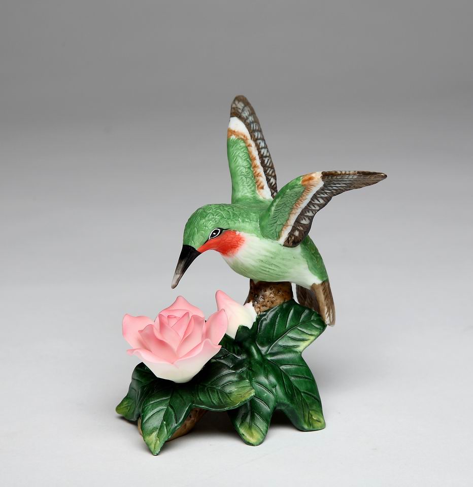 Ceramic Hummingbird With Pink Rose Flower Figurine Home Décor Gift for Her Gift for Mom Kitchen Décor Birdwatcher Gift