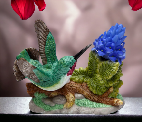 Ceramic Hummingbird With Purple Orchid Flower Figurine Home Décor Gift for Her Mom Kitchen Décor Birdwatcher Gift