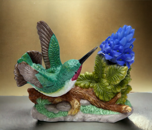 Ceramic Hummingbird With Purple Orchid Flower Figurine Home Décor Gift for Her Mom Kitchen Décor Birdwatcher Gift